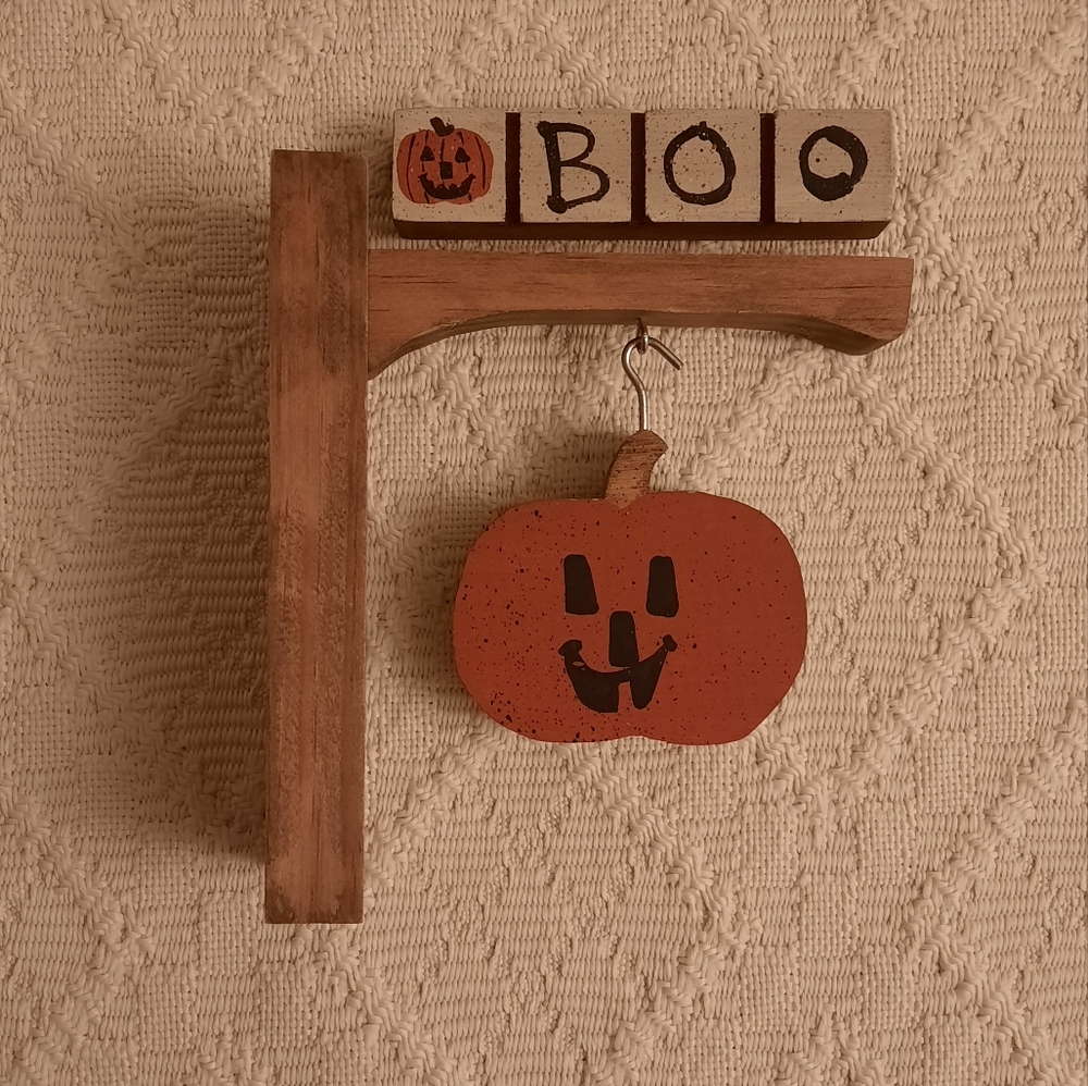 Vintage Handmade BOO Pumpkin Corner Wall Hanging